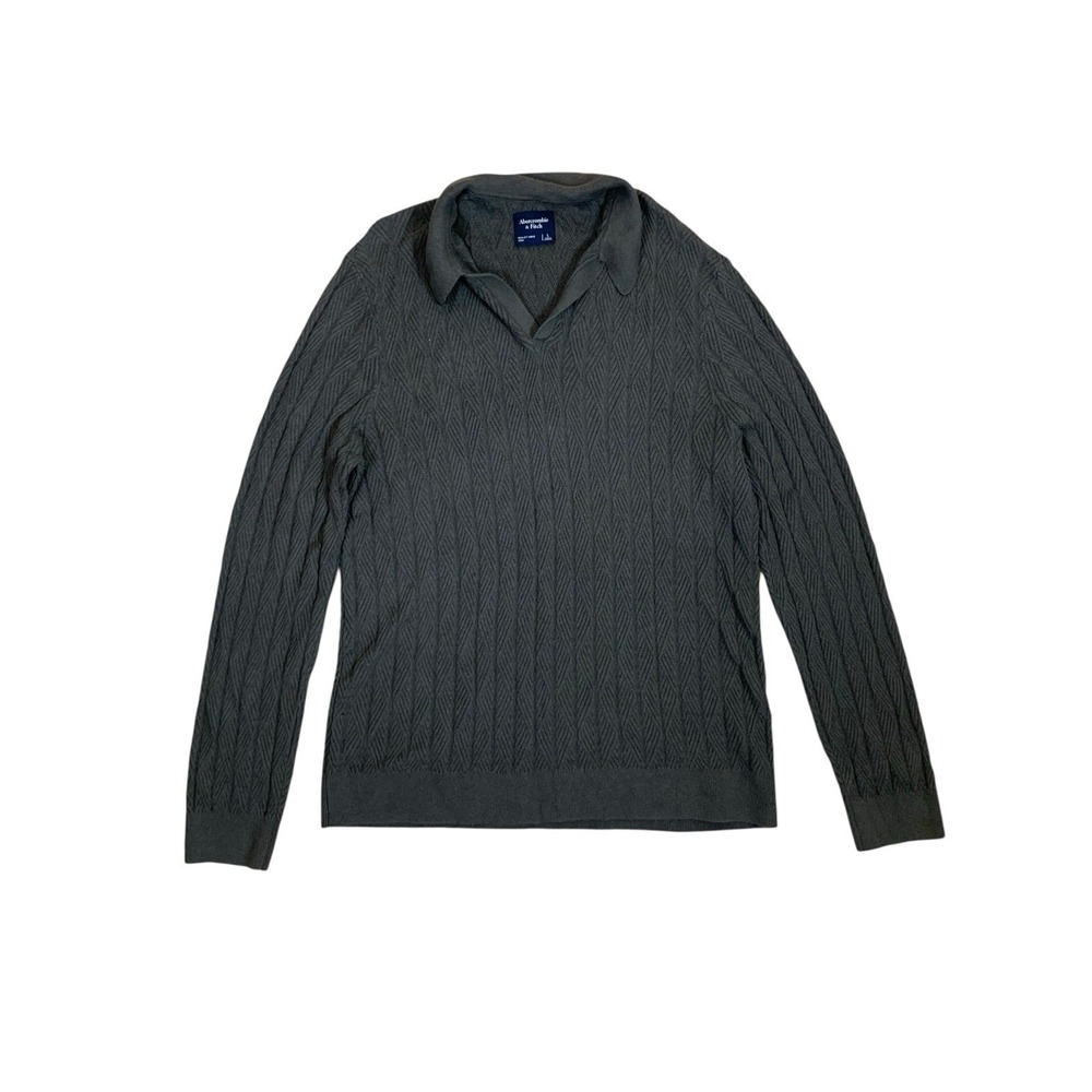 Abercrombie Fitch Green Cable Knit Collared Sweater Pullover Large